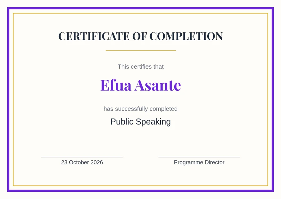 Certificate for Efua Asante